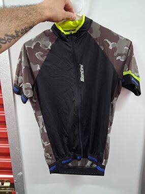 Santini Men's Black & Camo Cycling Jersey with Neon Trim